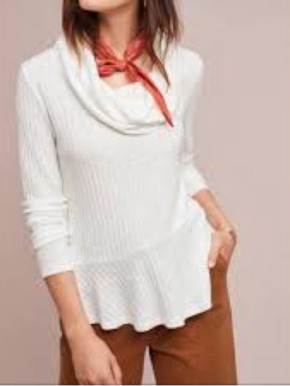 Anthropologie Addie Ruffled Hacci Pullover Sweater Ivory XS Metallic Knit Top